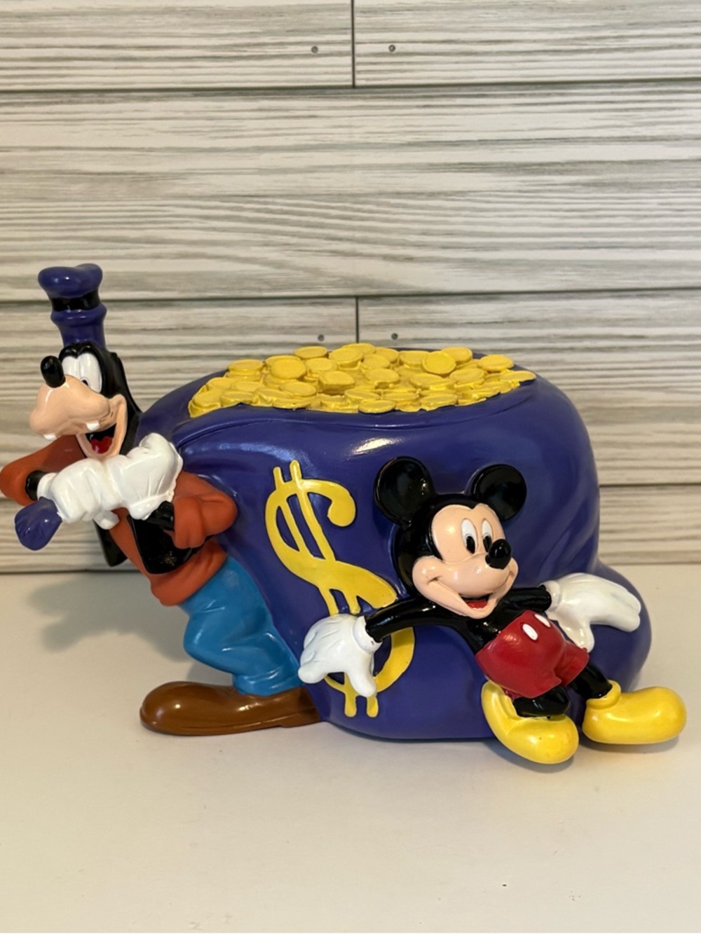 Vtg 80s Disney Mickey/Goofy Money Bag Coin Bank Monogram Int’l Collectable